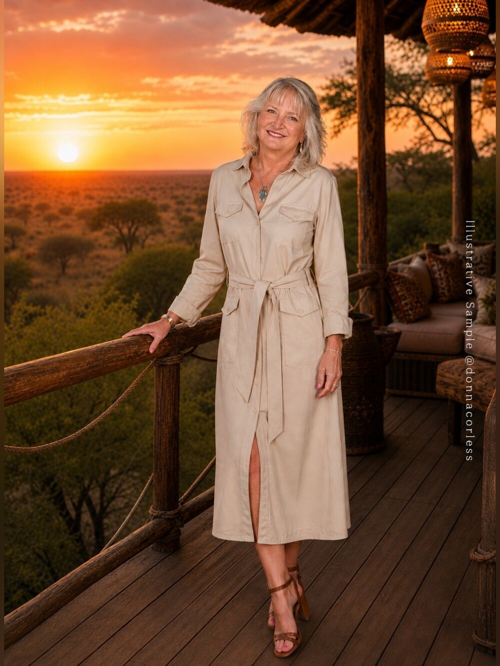 Ellen Tracy Ivory Cotton Utility Safari Belted Shirt Dress NWT
